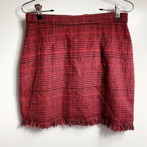 HYFVE Black & Red Plaid Frayed / Fringe Mini Skirt - LARGE